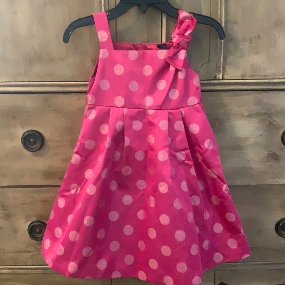 Gap pink shimmer polka dot party dress NWOT